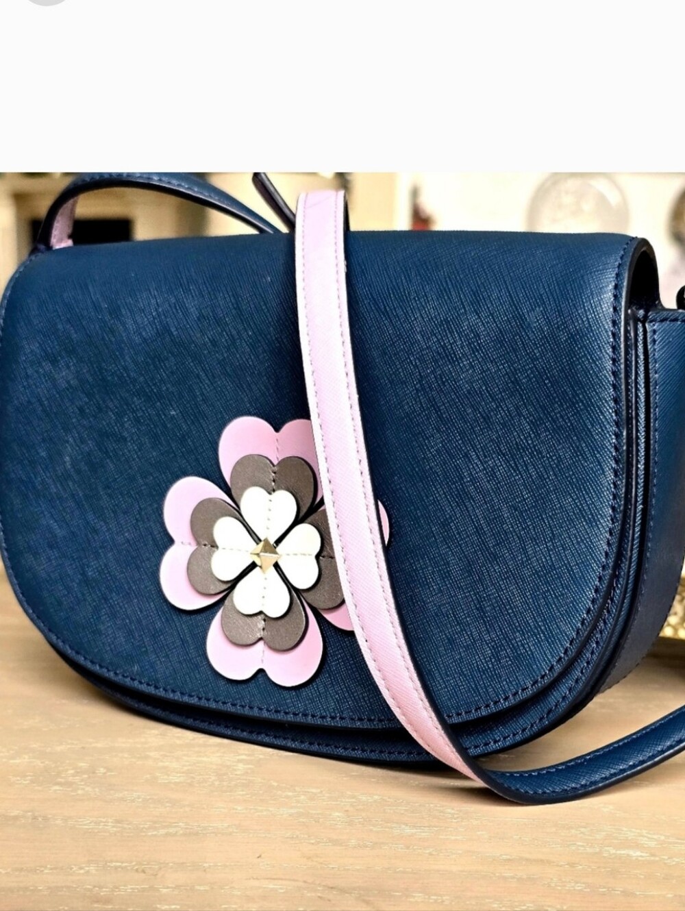 Kate Spade Navy Reiley Crossbody Bag with Pink Floral Accent... EUC
